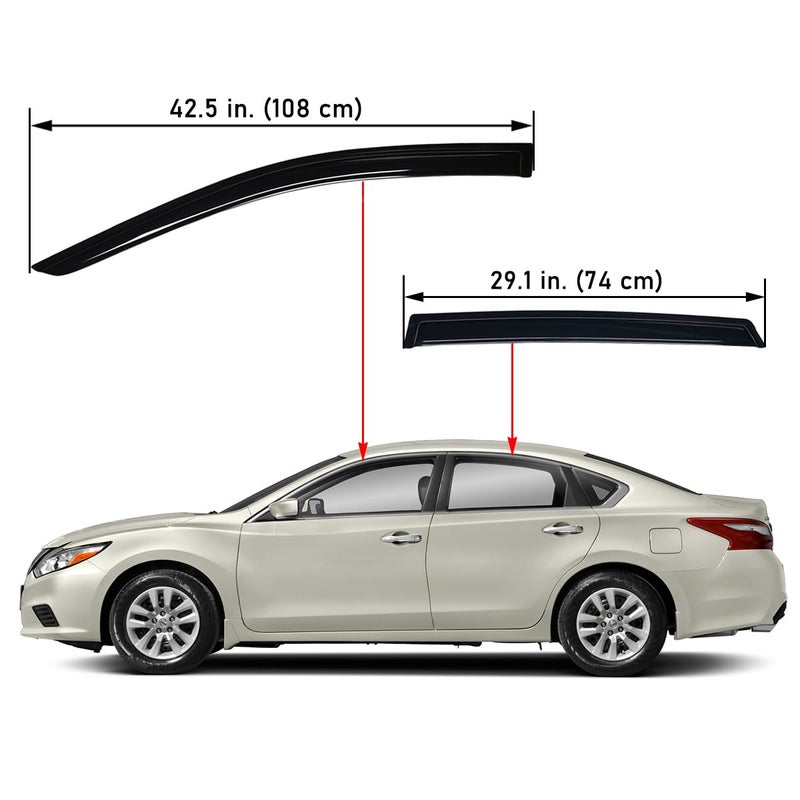 Lightronic Extra Durable Outside-Mount Auto Vent Window Visor, Fits 2013-2018 Nissan Altima (Sedan), UV Protection Rain Guard, Original Wind Deflector, No-Drill Easy Install, Dark Smoke, 4-Pcs - Image 2